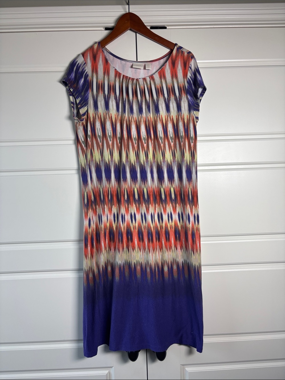 Chico's Ikat Midi Dress in Purple, Coral & Cream -Size 2 (12)